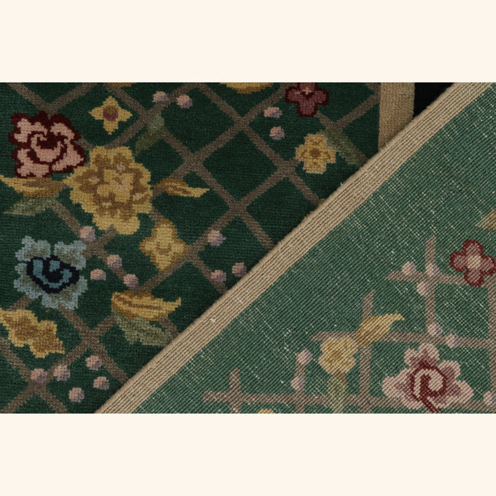 Green & Black Art Deco Wool Cotton Blend Rug - 8'2" x 9'10"