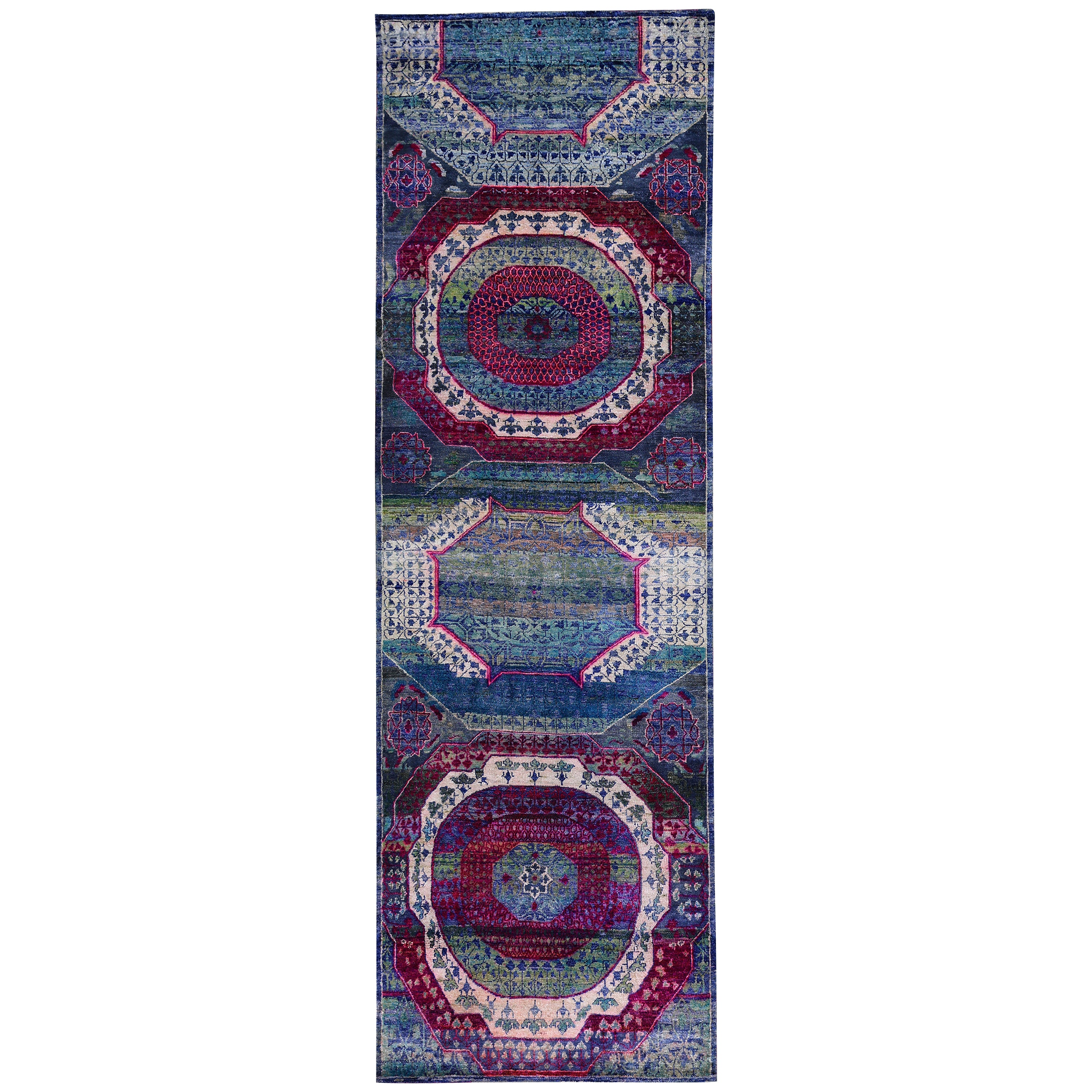 Blue & Purple Alchemy Traditional Silk Runner - 2'1" x 9'1"