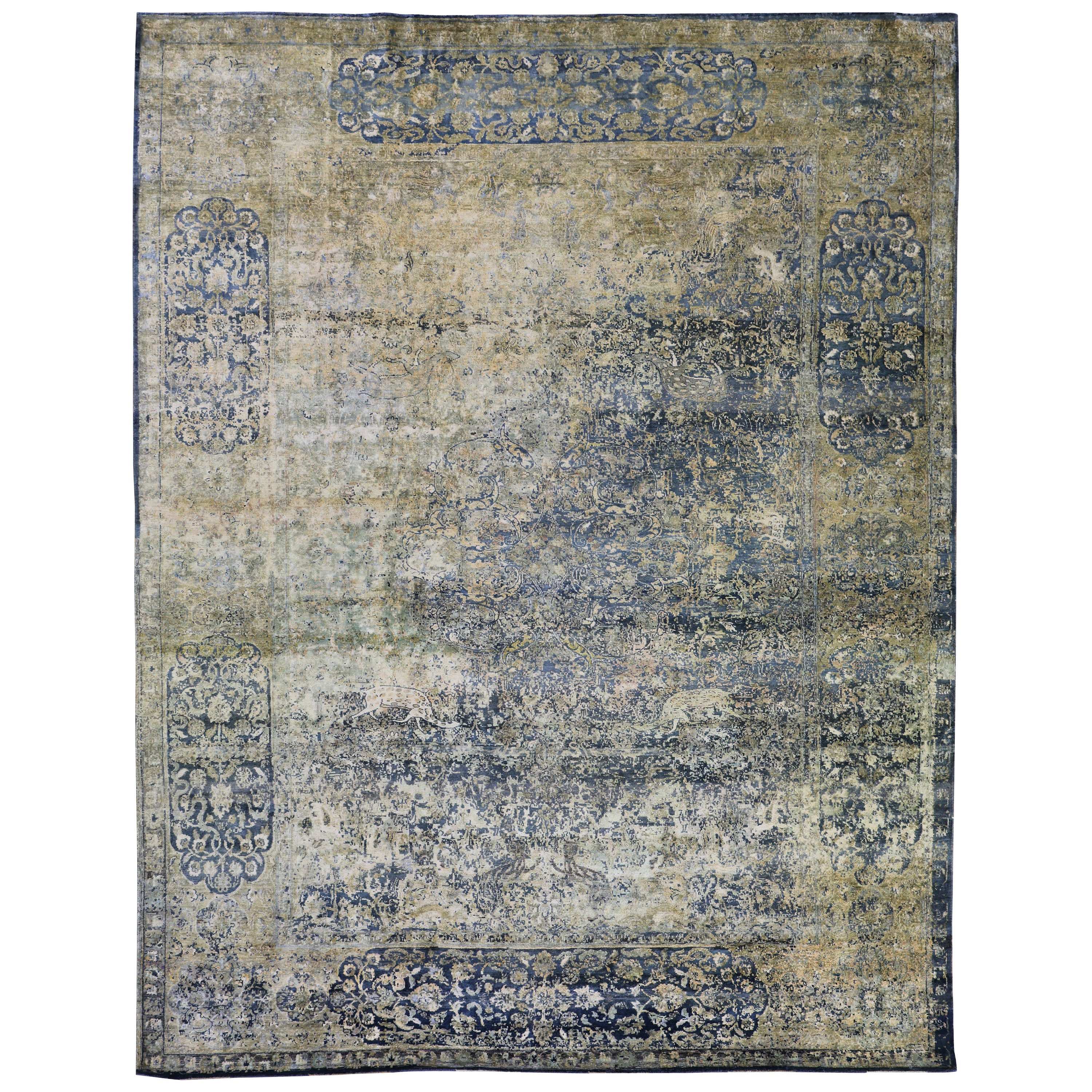 Blue Grey Alchemy Traditional Silk Rug - 8'11" x 11'8"