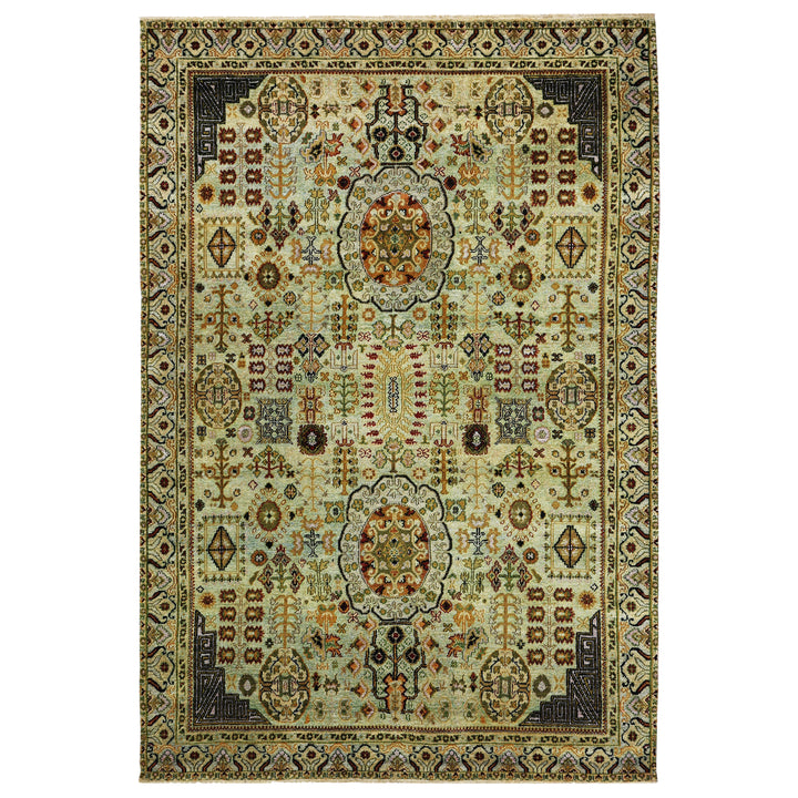 Yellow Alchemy Traditional Silk Wool Blend Rug - 5'9" x 8'9"