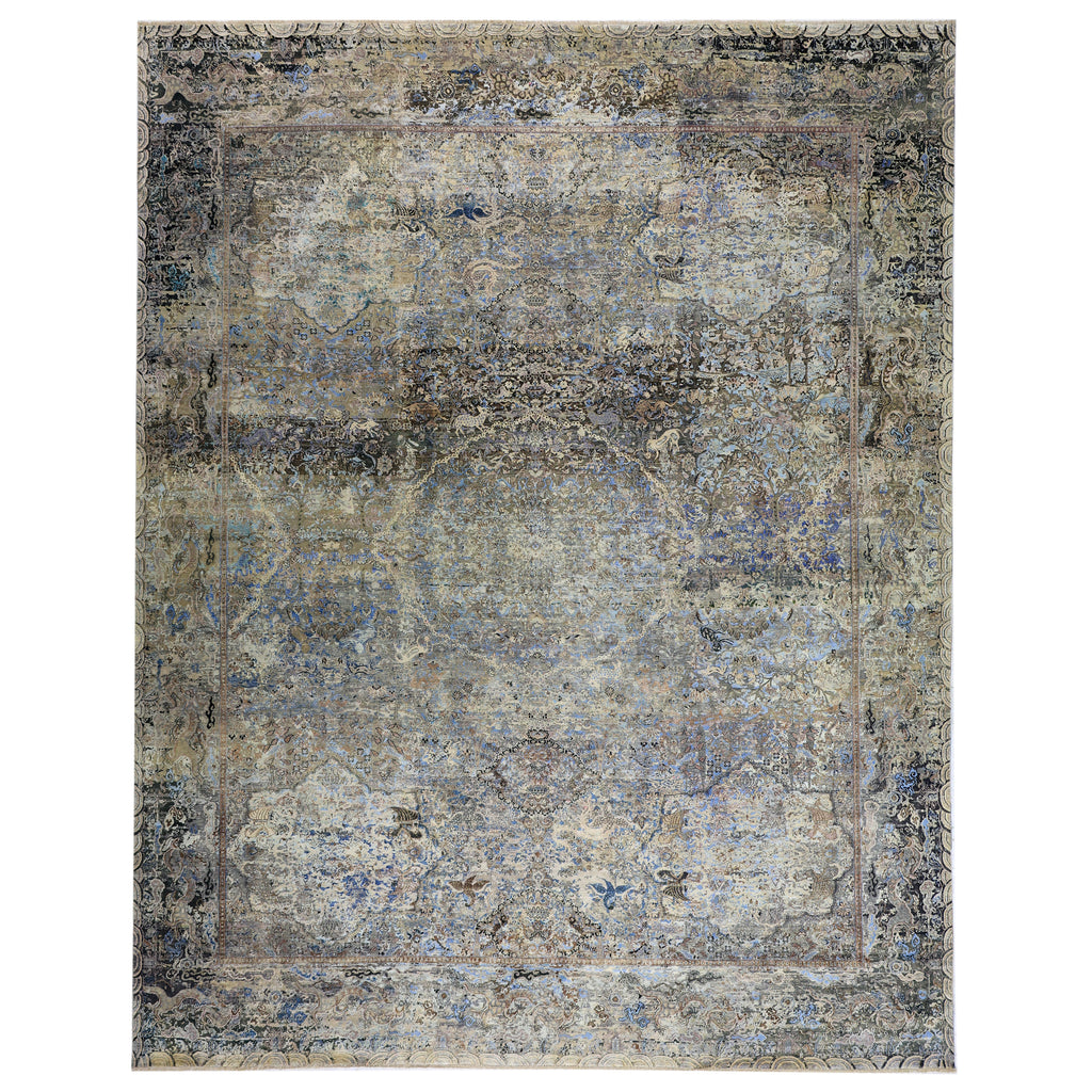 Blue & Grey Alchemy Contemporary Wool Silk Blend Rug - 11'9" x 15'1"