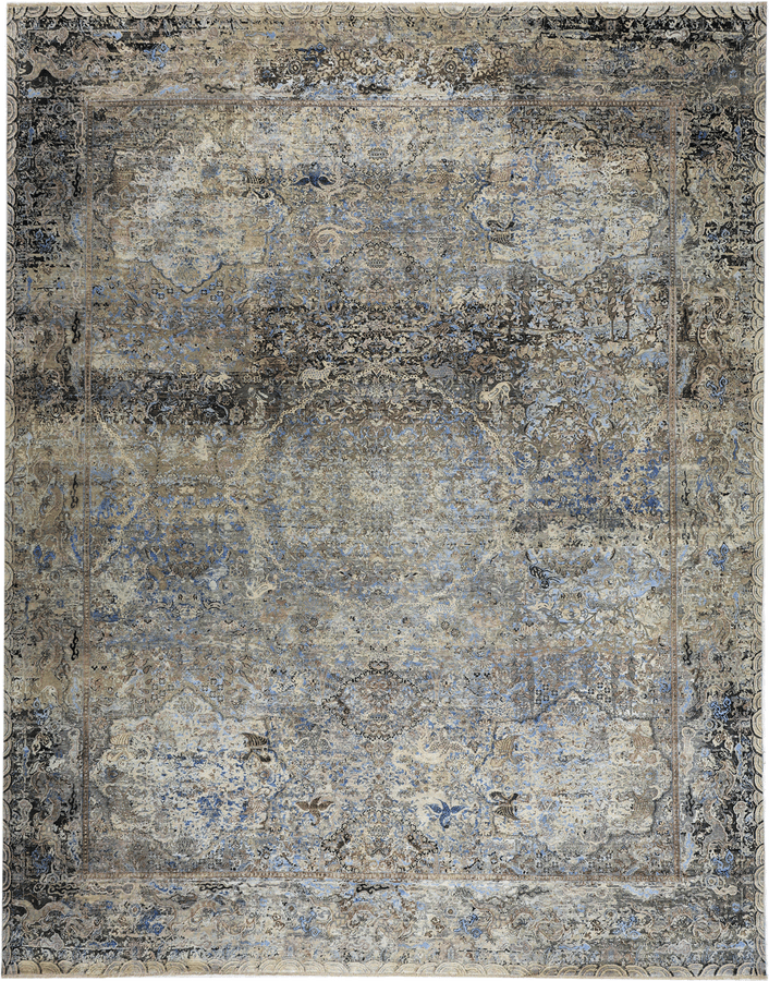 Blue & Grey Alchemy Contemporary Wool Silk Blend Rug - 11'9