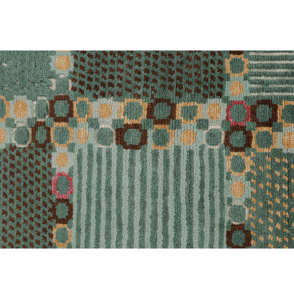 Green Contemporary Scandinavian Wool Silk Blend Rug - 6' x 8'11"