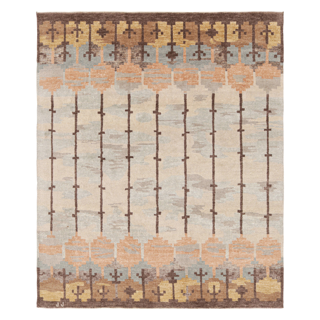 Neutral Contemporary Scandinavian Wool Silk Blend Rug - 6'8" x 8'