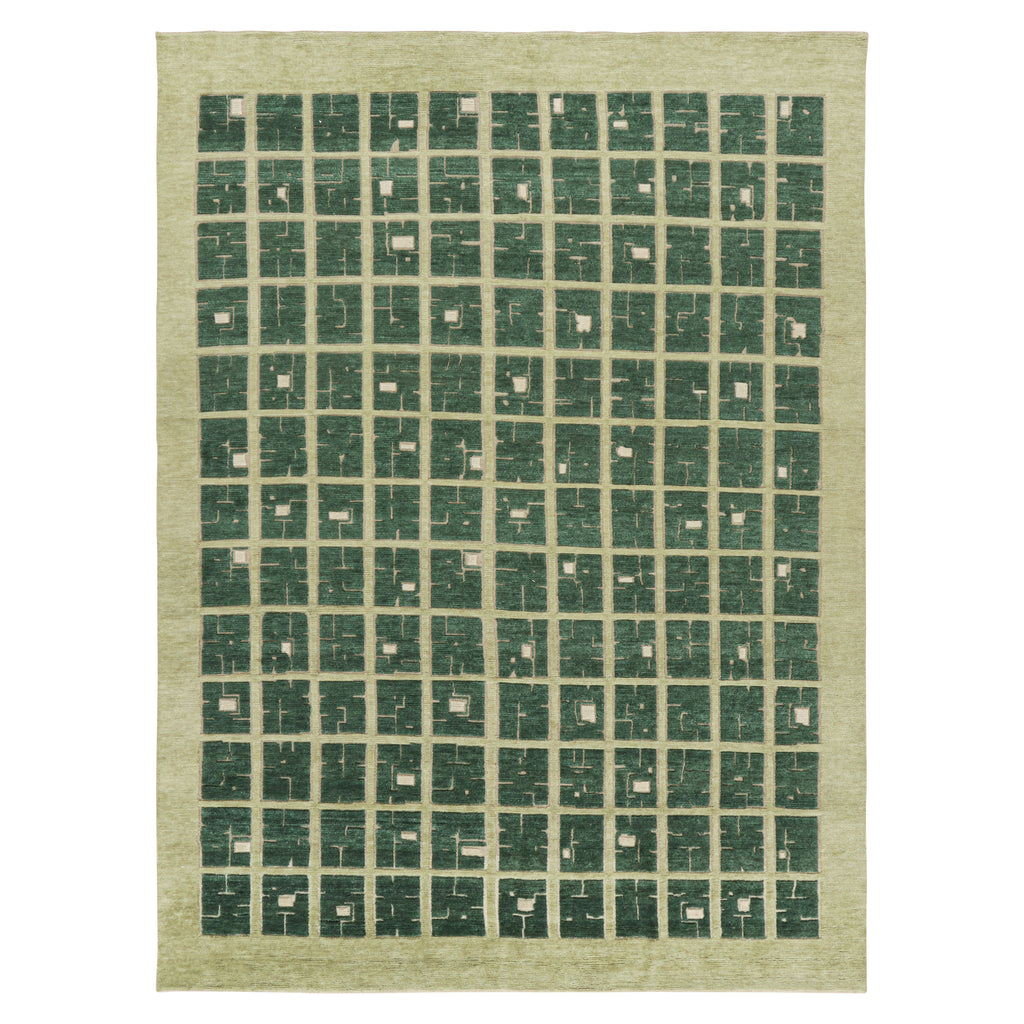 Green Contemporary Wool Rug - 9' x 12'