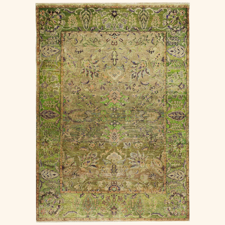 Green Alchemy Traditional Silk Wool Blend Rug - 4'10" x 6'11"