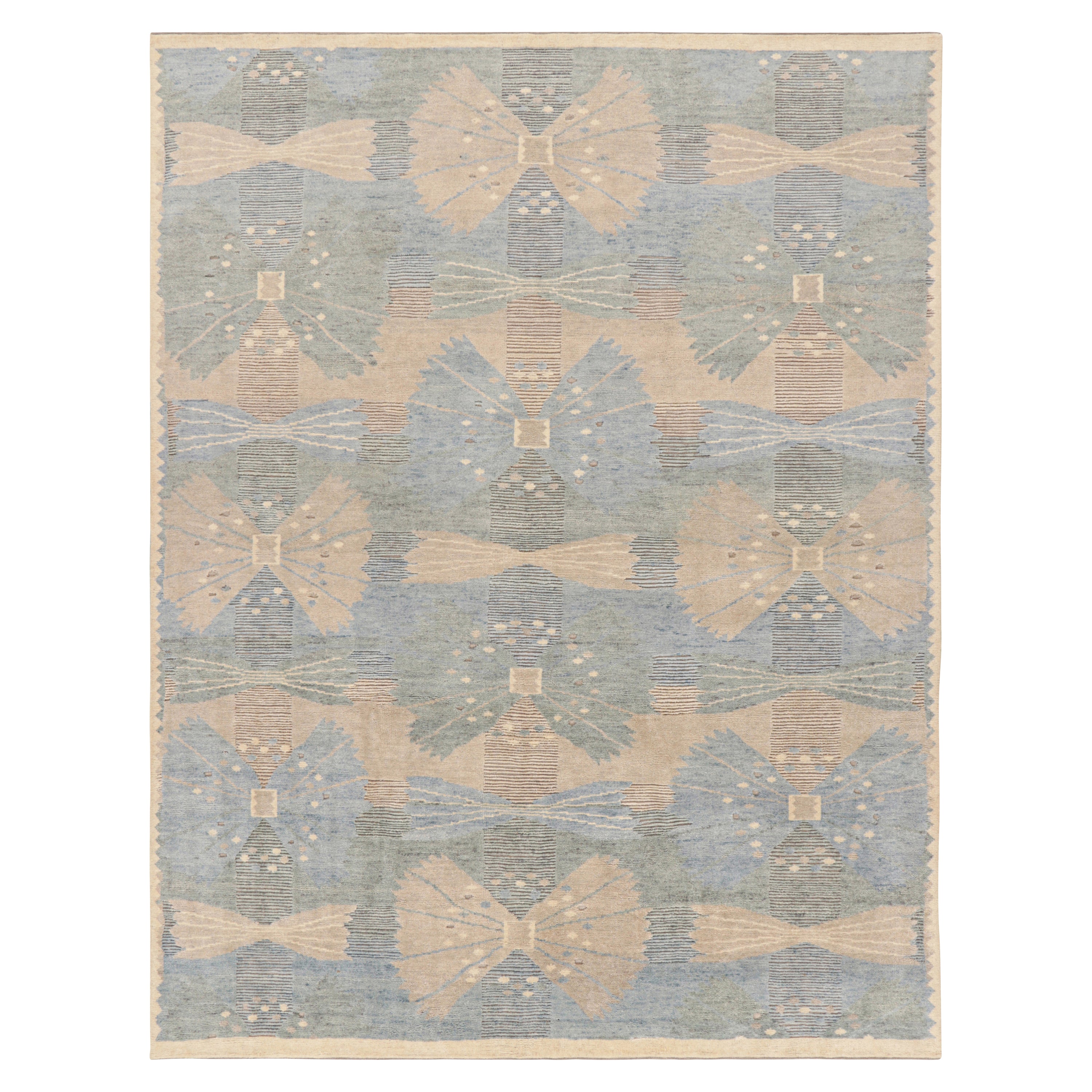 Blue and Brown Contemporary Scandinavian Wool Cotton Blend Rug - 9'4" x 11'11"