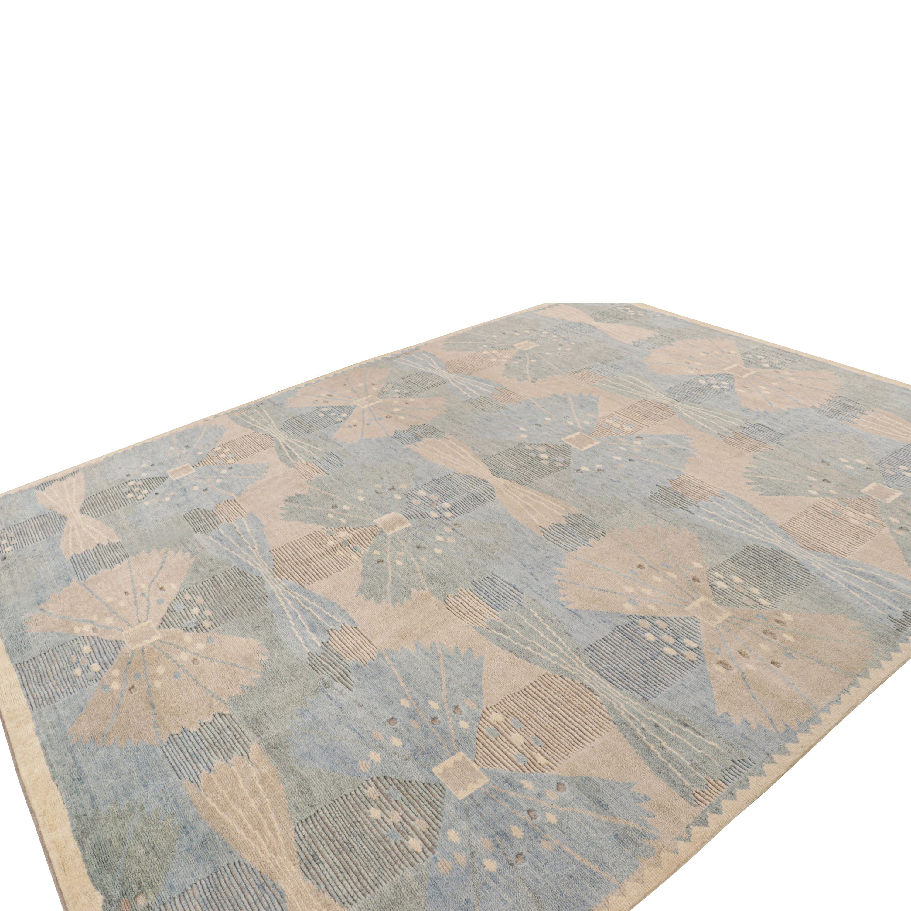 Blue & Brown Contemporary Scandinavian Wool Cotton Blend Rug - 9'4" x 11'11"