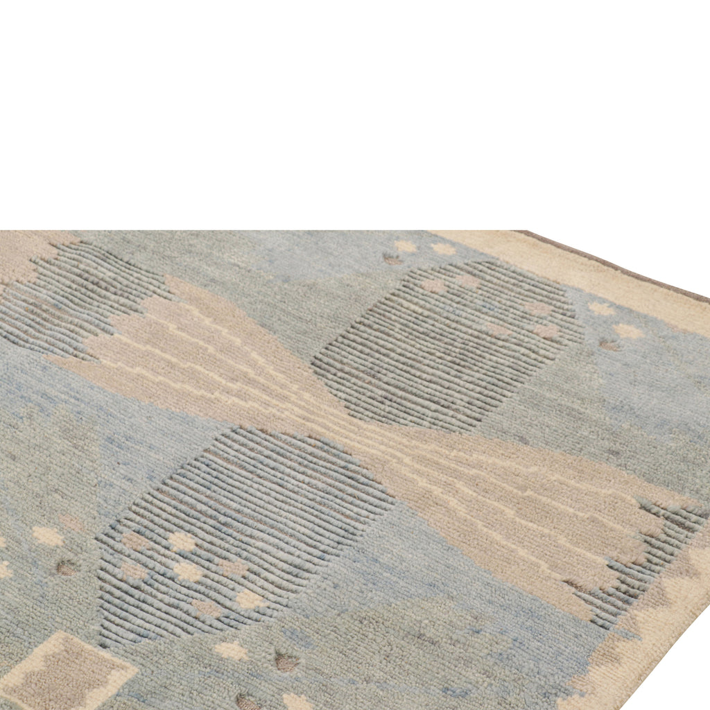 Blue & Brown Contemporary Scandinavian Wool Cotton Blend Rug - 9'4" x 11'11"