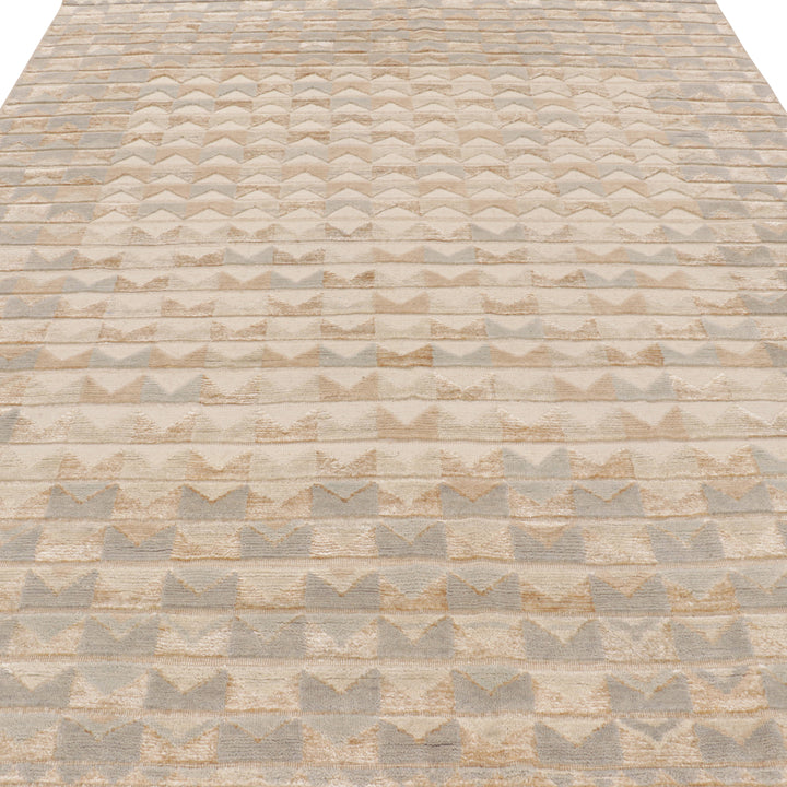 Silver Contemporary Art Deco Wool Silk Blend Rug - 8' x 9'8"