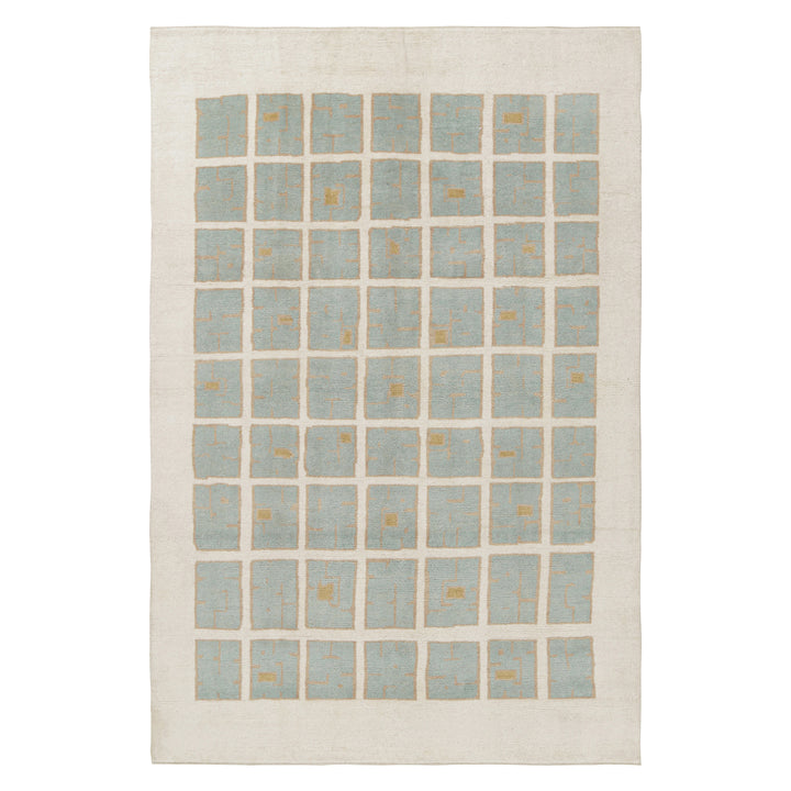 Blue & Cream Contemporary Scandinavian Wool Rug - 6'1" x 8'11"