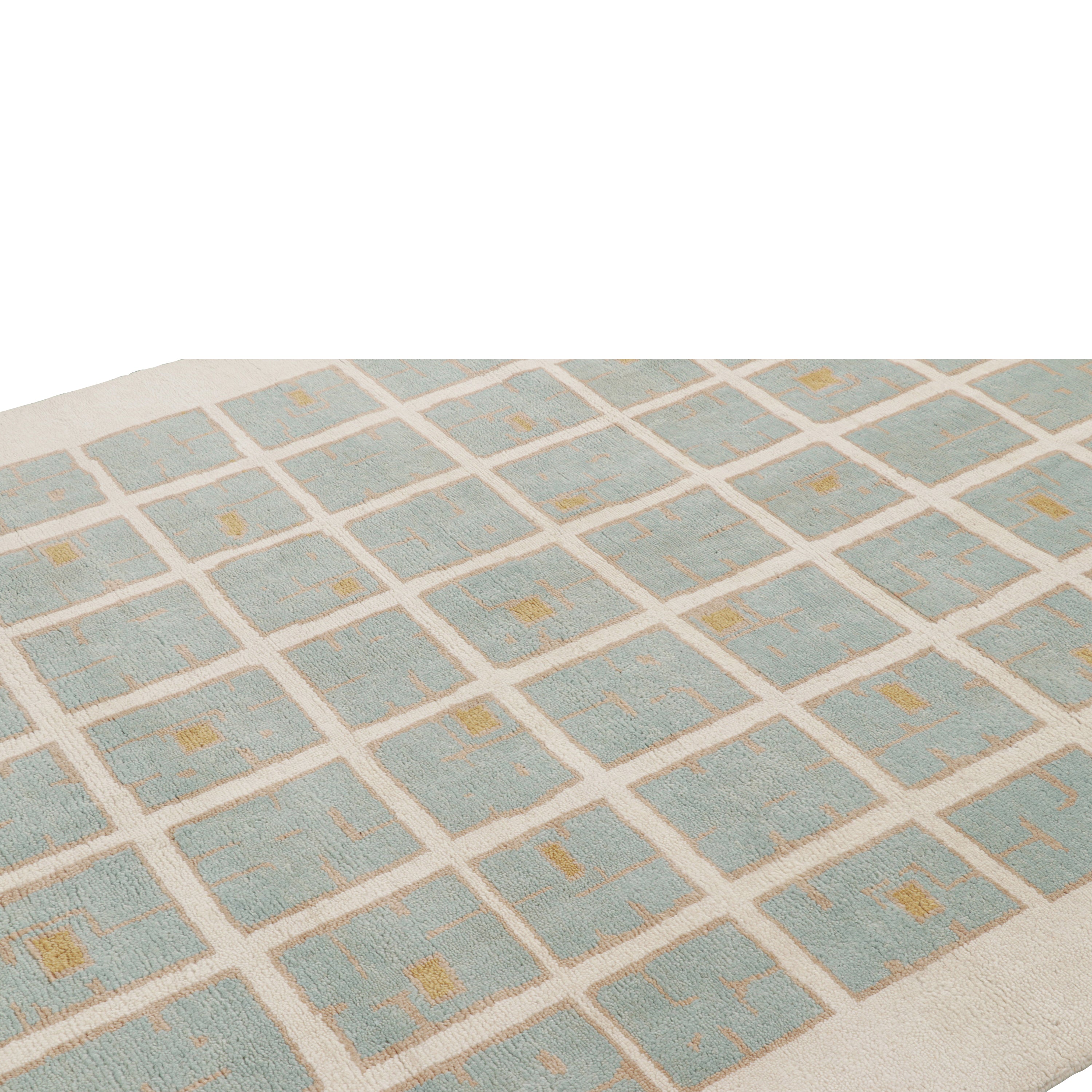 Blue and Cream Contemporary Scandinavian Wool Rug - 6'1" x 8'11"