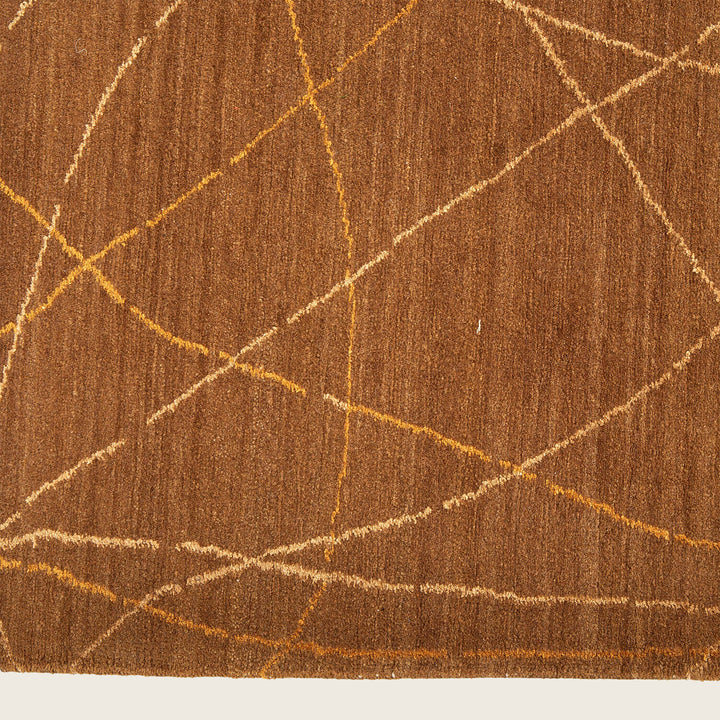 Brown & Gold Tibetan Traditional Wool Silk Blend Rug - 8'2" x 10'