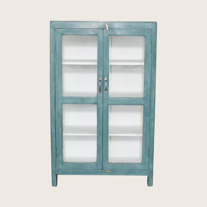 Vintage Teal-Painted Glass Front Cabinet
