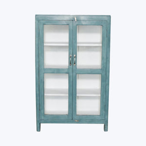 Vintage Teal-Painted Glass Front Cabinet