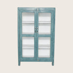 Vintage Teal-Painted Glass Front Cabinet