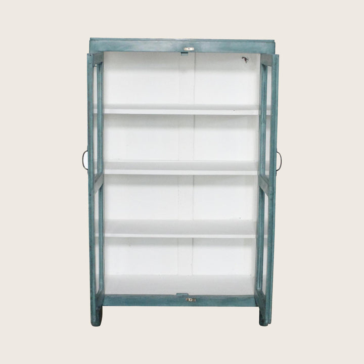 Vintage Teal-Painted Glass Front Cabinet