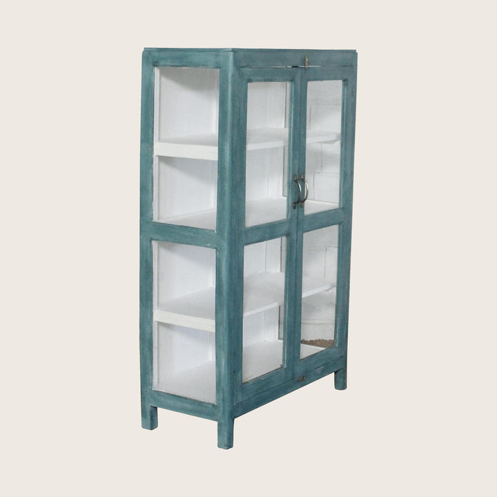 Vintage Teal-Painted Glass Front Cabinet