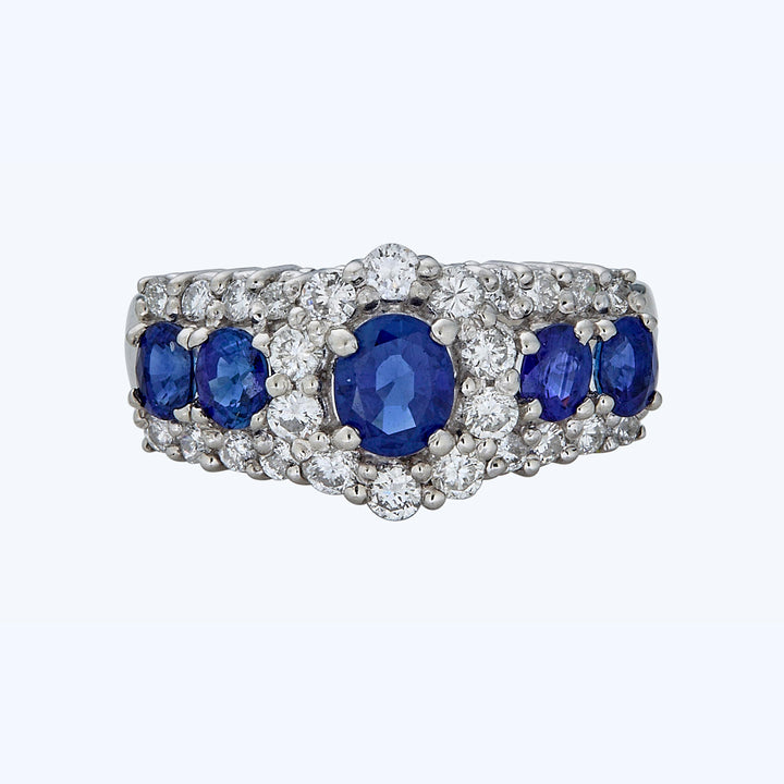 Platinum Sapphire Diamond Ring 6.75