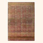 Hand-knotted oriental rug with intricate patterns in rich colors.