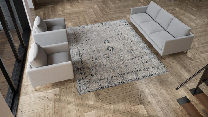 Grey Transitional Silk Linen Blend Rug - 8' x 9'9"