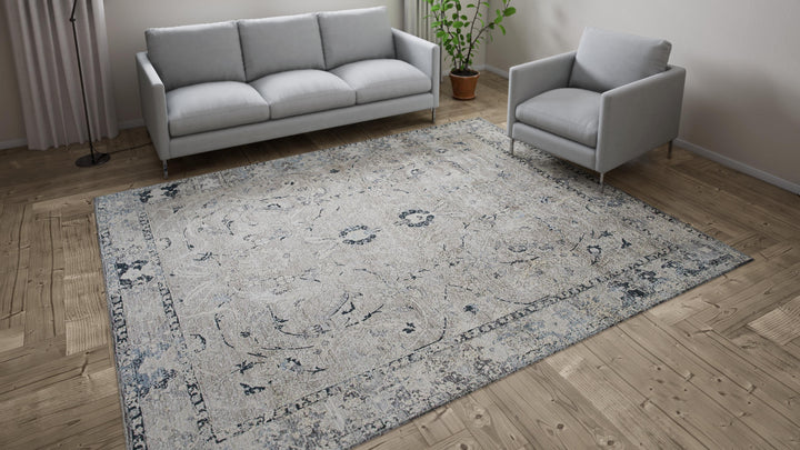 Grey Transitional Silk Linen Blend Rug - 8' x 9'9"