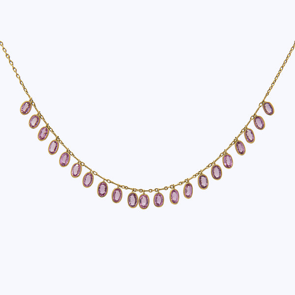 Oval Fringe Necklace -  Pink Sapphire