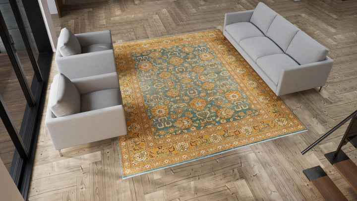 Blue Traditional Wool Rug - 9'2" x 11'1