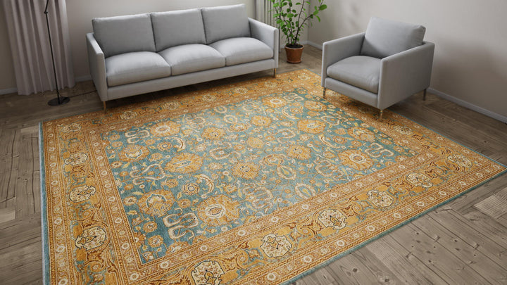 Blue Traditional Wool Rug - 9'2" x 11'1