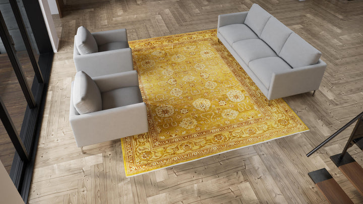 Yellow Traditional Wool Rug - 9' x 11'1
