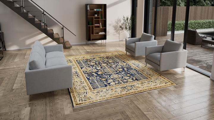 Yellow & Blue Traditional Wool Rug - 8'8" x 11'1