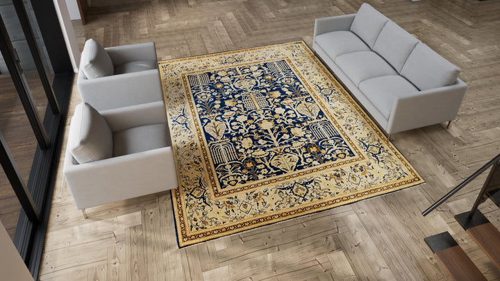 Yellow & Blue Traditional Wool Rug - 8'8" x 11'1