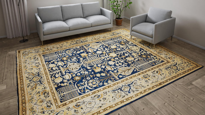 Yellow & Blue Traditional Wool Rug - 8'8" x 11'1