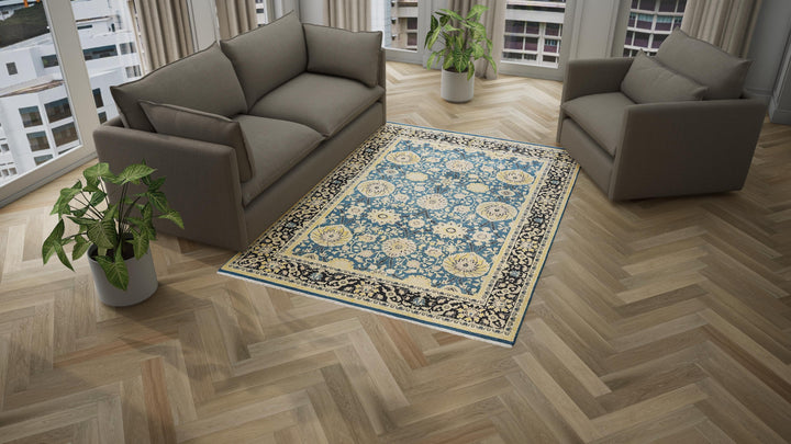 Blue Traditional Wool Rug - 6'1" x 8'8"