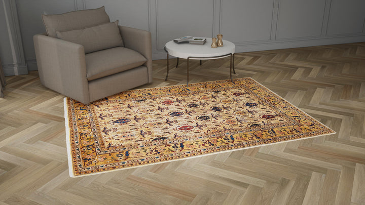 Ivory Traditional Wool Rug - 6'3" x 8'7"