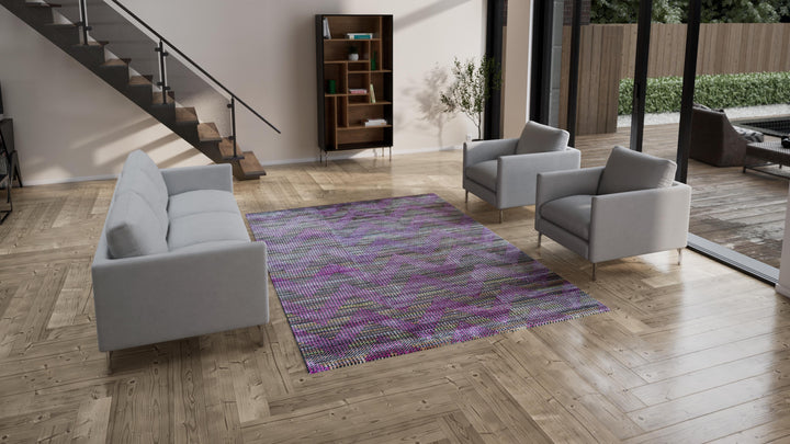 Purple Nu Vibrant Modern Tibetan Silk Rug - 7'11" x 10'