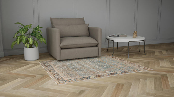 Blue Sabideh Malayier Wool Rug - 6'2" x 5'2"