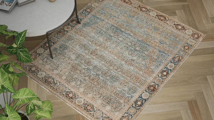 Blue Sabideh Malayier Wool Rug - 6'2" x 5'2"