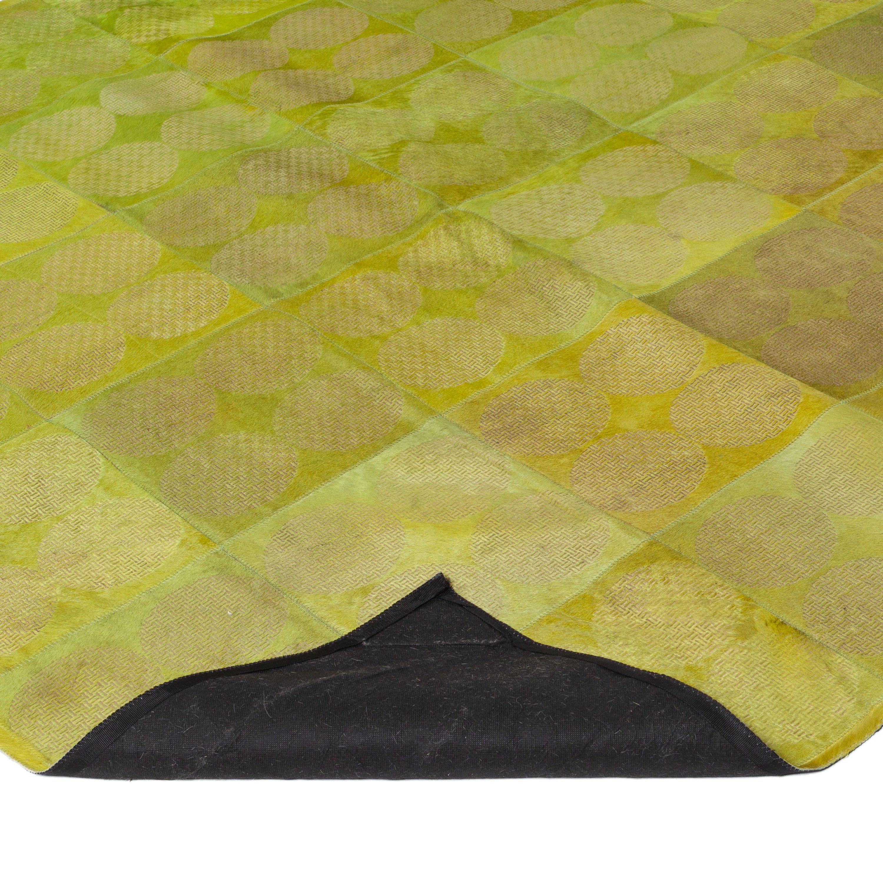 Green Patchwork Cowhide Rug - 6' x 8'1