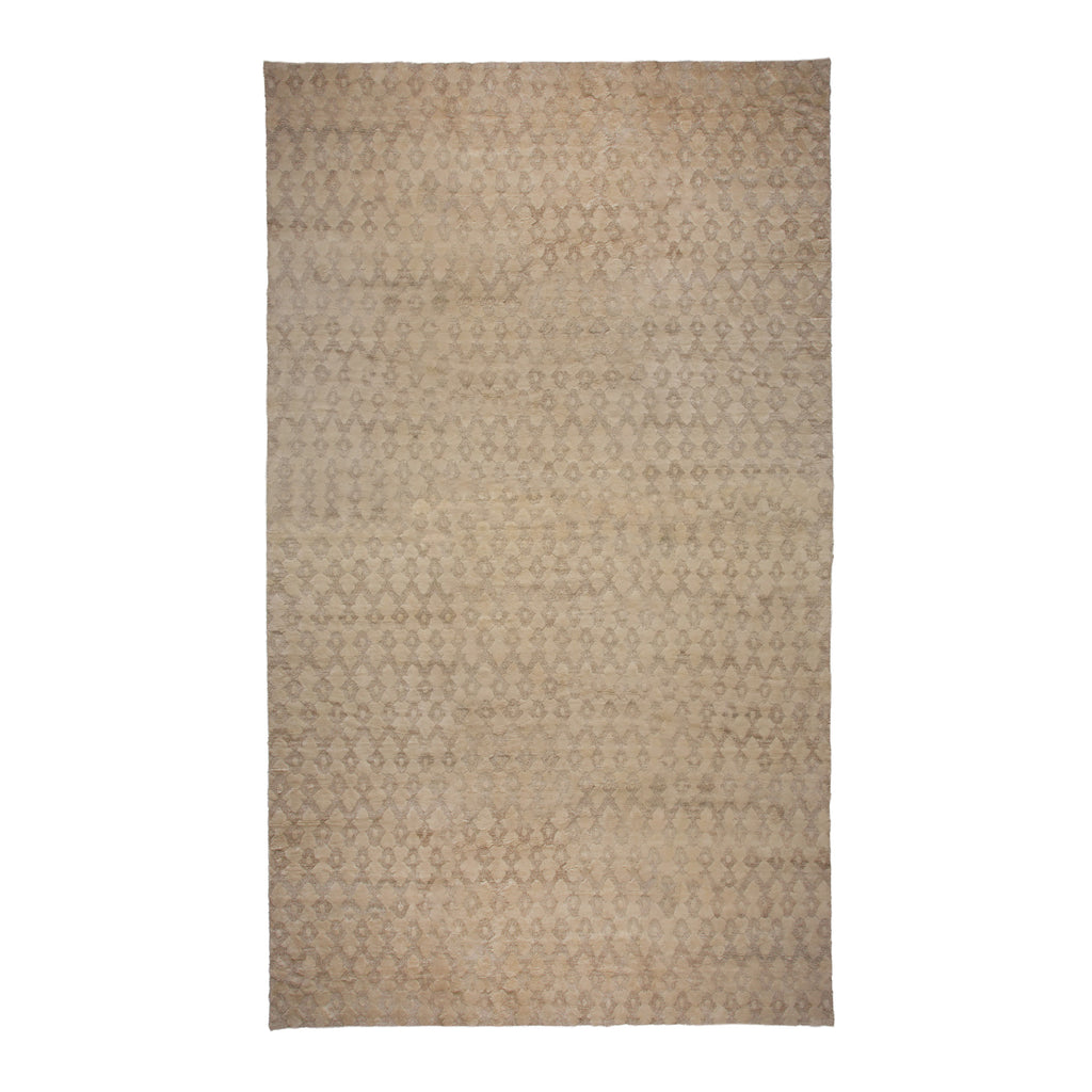 Beige Modern Wool Silk Blend Rug - 14' x 25'