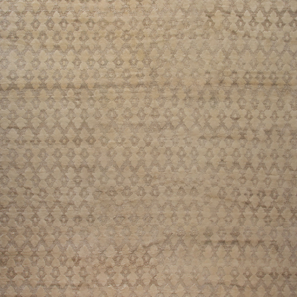 Beige Modern Wool Silk Blend Rug - 14' x 25'