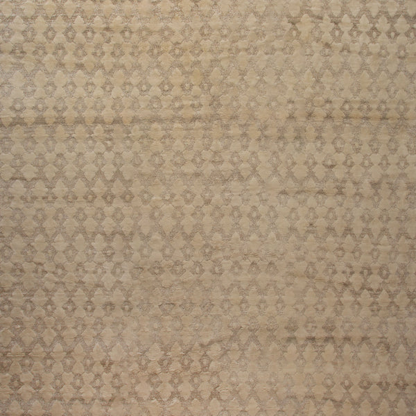 Beige Modern Wool Silk Blend Rug - 14' x 25'