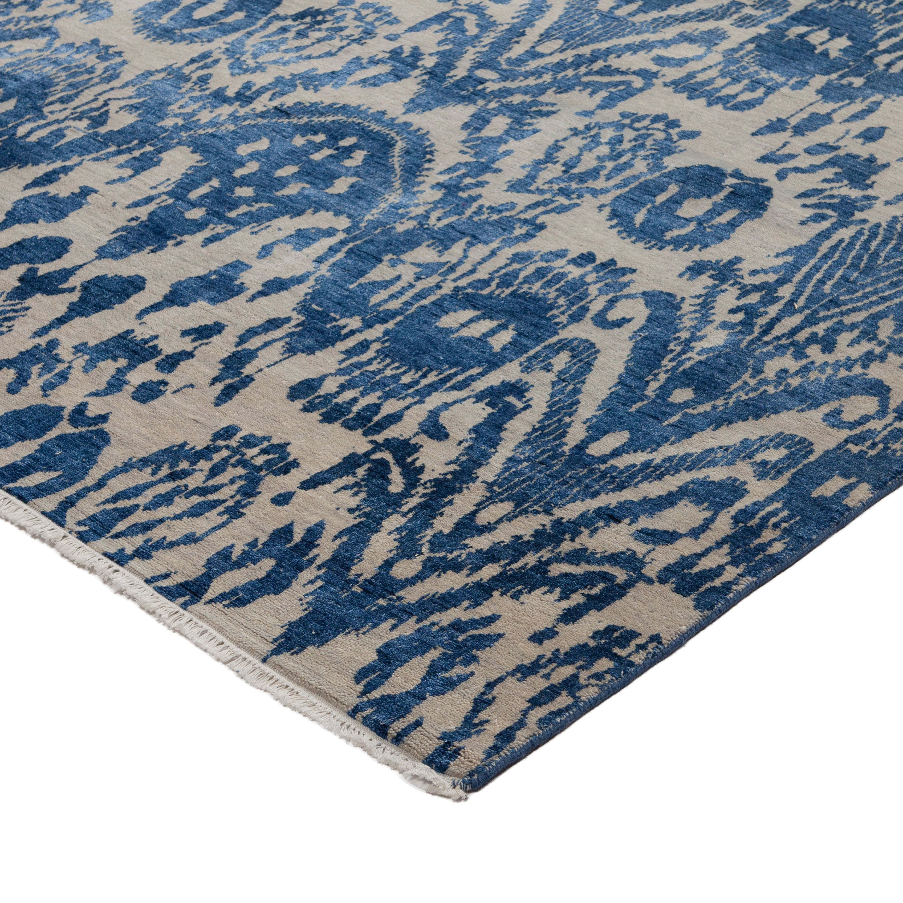 Blue Modern Wool Silk Blend Rug - 5'2" x 14'