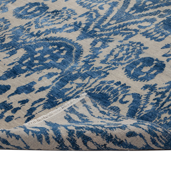 Blue Modern Wool Silk Blend Rug - 5'2" x 14'
