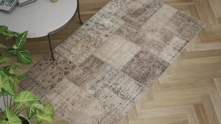 Grey Patchwork Wool Rug - 7'11" x 4'11"