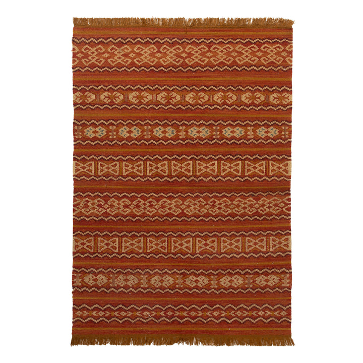 Orange Flatweave Wool Rug - 4'2 x 6'5"
