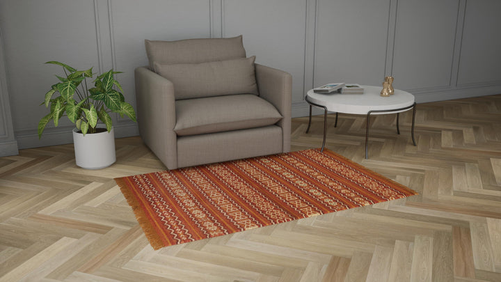 Orange Flatweave Wool Rug - 4'2 x 6'5"