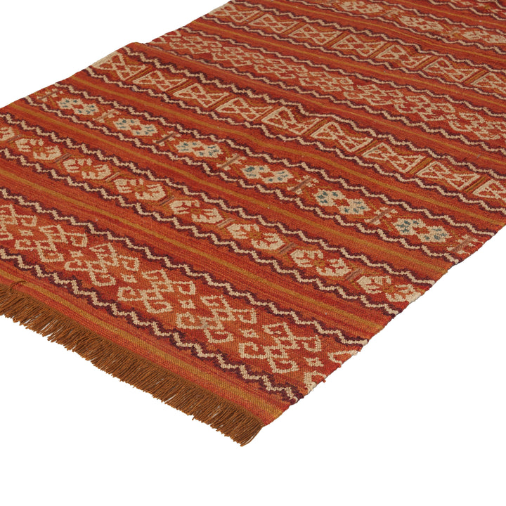 Orange Flatweave Wool Rug - 4'2 x 6'5"