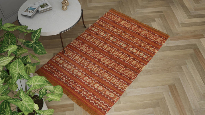 Orange Flatweave Wool Rug - 4'2 x 6'5"
