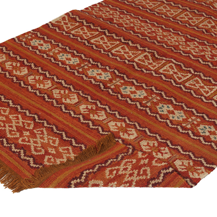 Orange Flatweave Wool Rug - 4'2 x 6'5"
